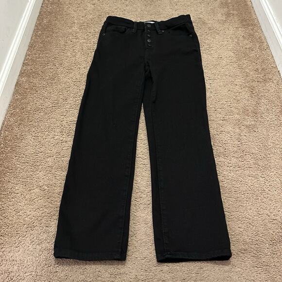Good American Mid Rise Black Wash Jeans Button Fly Size 6 28” Inseam Straight - Picture 1 of 6